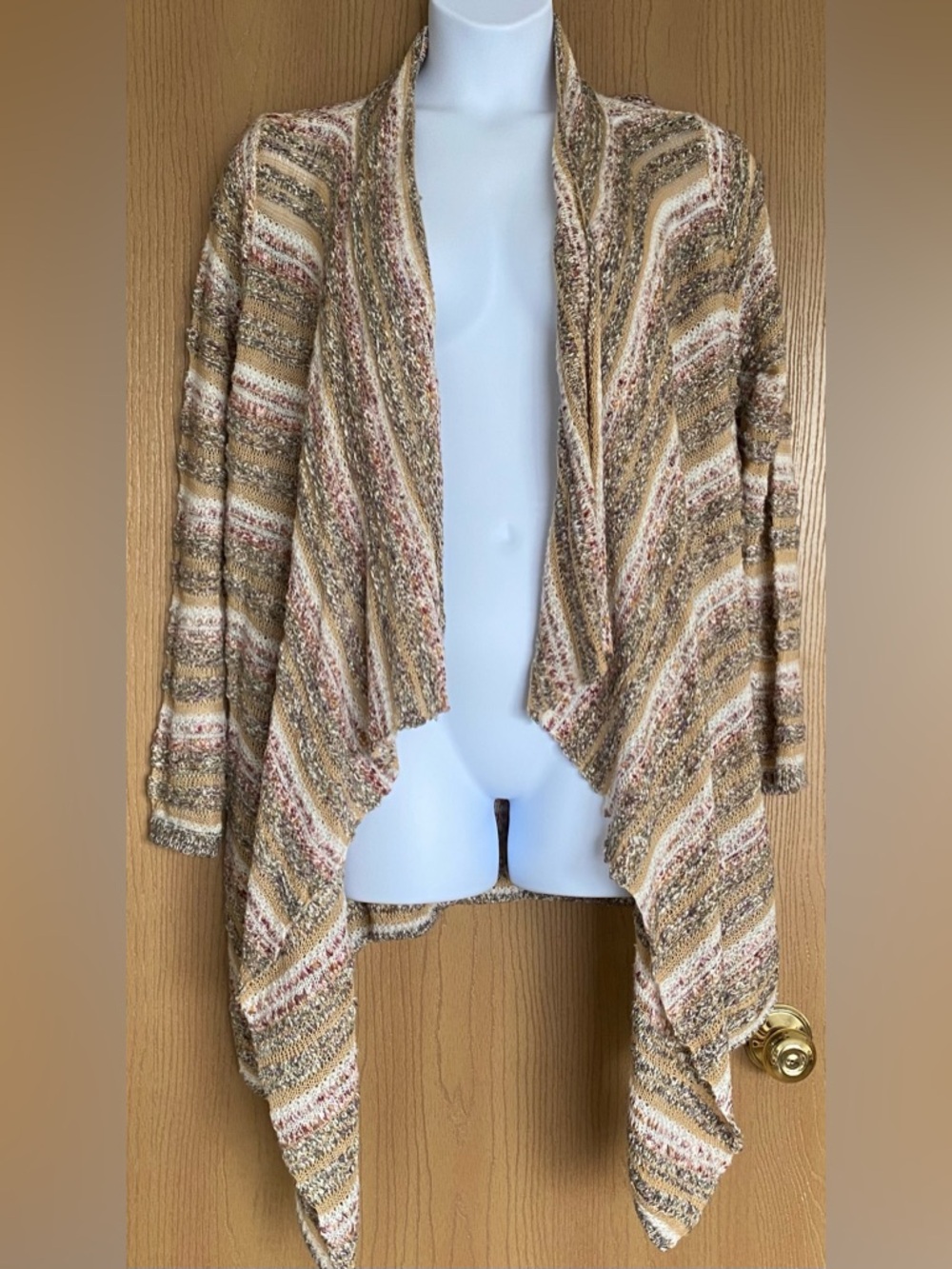 Knox Rose Women's Open-Front Draped Knit Cardigan - Beige Multi -XL